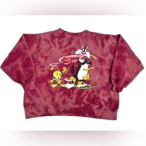Vintage 1997 Looney Tunes Cartoon Fall Winter Tie Dyed Crewneck Sweatshirt